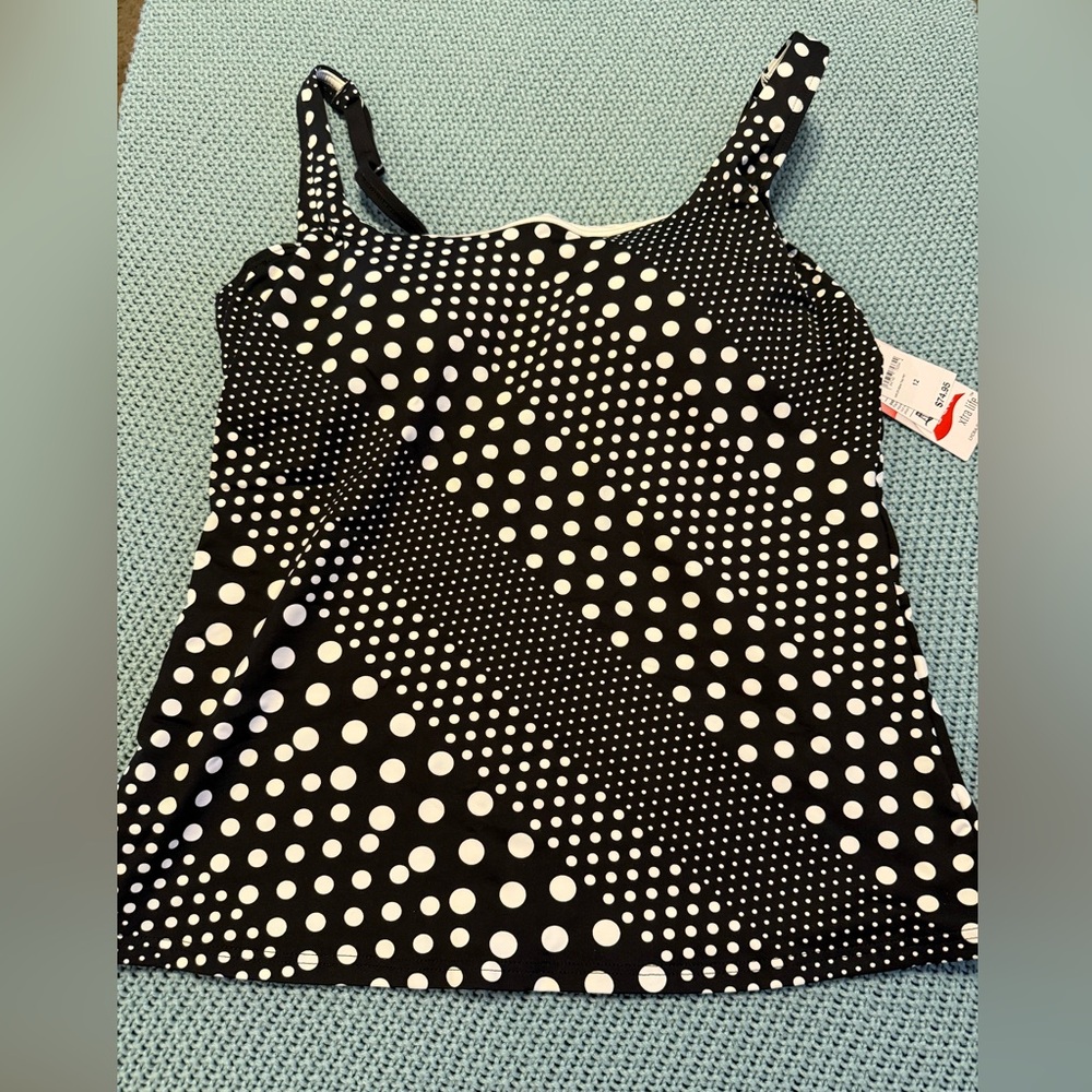 Lands' End Black and White Polka Dot Swim underwire Tankini